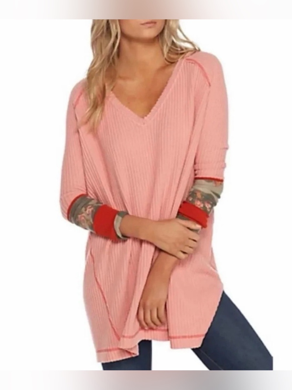 Free People Oversized Thermal V Neck Bright
